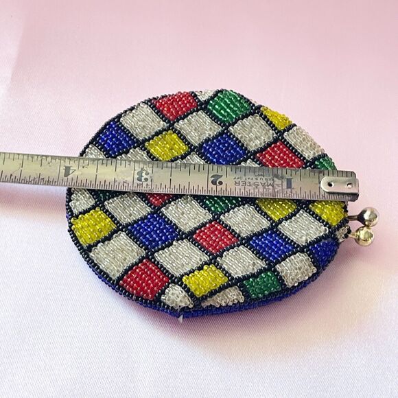1940s Coin Purse Handmade Pouch Colorful Coin Purse Geometric Pattern Wallet - Picture 6 of 14